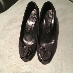 Black Chenille Rhinestone Accent Heels